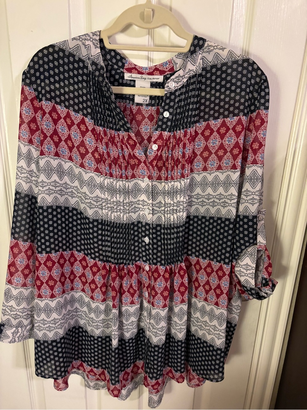 American Rag Navy, Red & White Patterned Boho Tunic